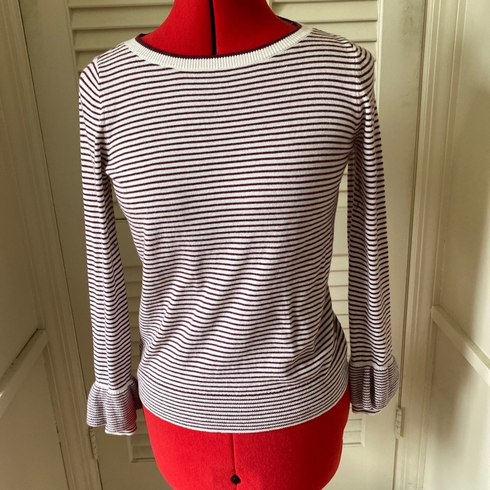 Ladies Loft Petite  Striped Long Sleeved Sweater